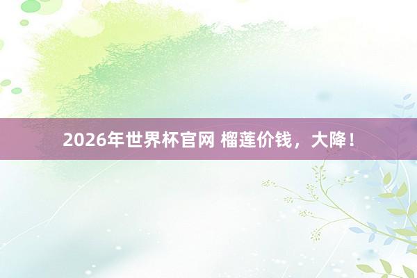 2026年世界杯官网 榴莲价钱，大降！