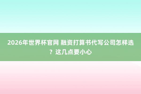 2026年世界杯官网 融资打算书代写公司怎样选？这几点要小心