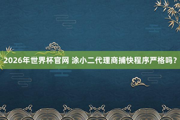 2026年世界杯官网 涂小二代理商捕快程序严格吗？