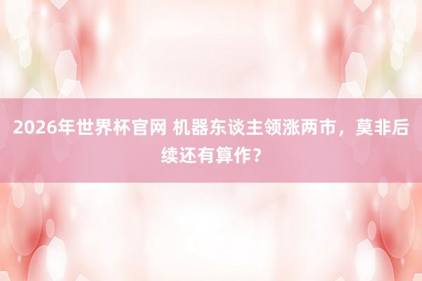 2026年世界杯官网 机器东谈主领涨两市，莫非后续还有算作？