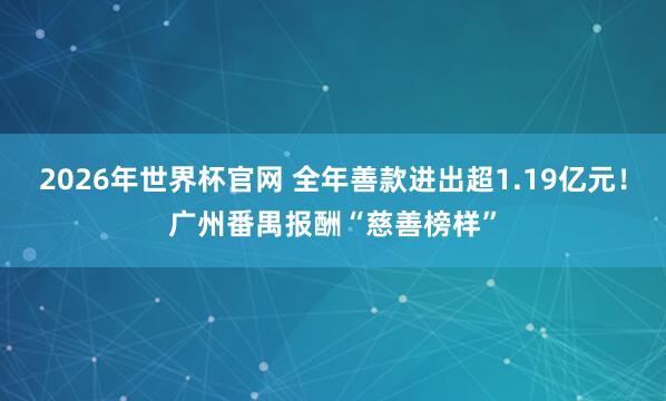 2026年世界杯官网 全年善款进出超1.19亿元！广州番禺报酬“慈善榜样”