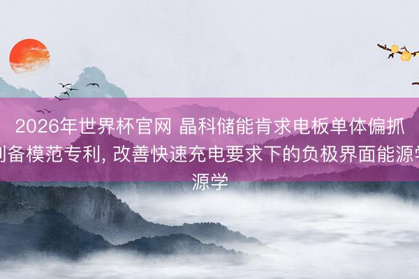 2026年世界杯官网 晶科储能肯求电板单体偏抓制备模范专利， 改善快速充电要求下的负极界面能源学